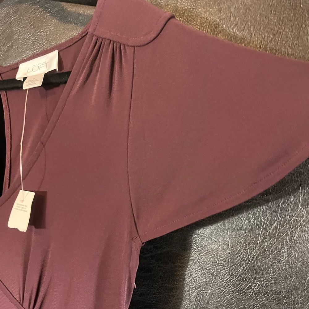 Ann Taylor Plum Color Belted Midi‎ Dress Size 4 - Picture 4 of 9